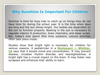 Why Sunshine Is Important For Children