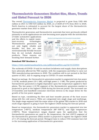 Thermoelectric Generators Market Size, Share, Trends and Global Forecast to 2026