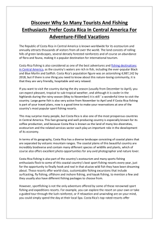 Discover Why So Many Tourists And Fishing Enthusiasts Prefer Costa Rica In Central America For Adventure-Filled Vacation