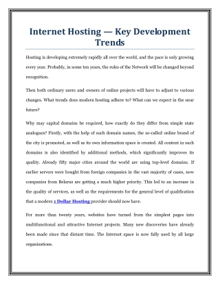 Internet Hosting -Key Development Trends