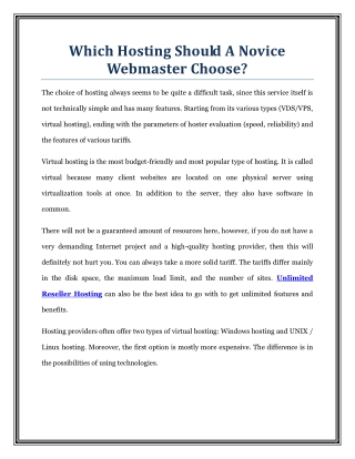 Which Hosting Should A Novice Webmaster Choose