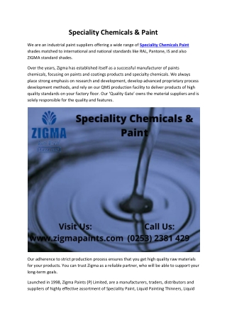 Speciality Chemicals & Paint