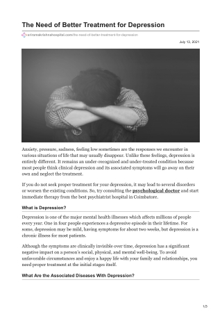 The Need of Better Treatment for Depression