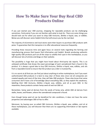 How To Make Sure Your Buy Real CBD Products Online