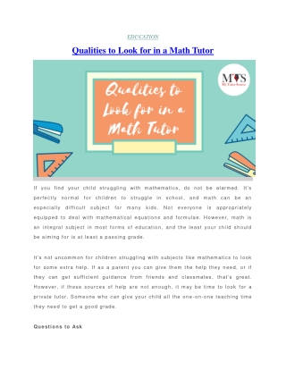 Qualities to Look for in a Math Tutor
