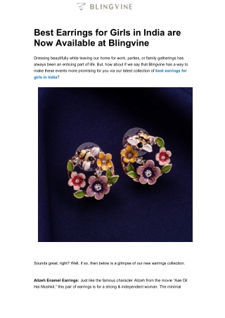Best Earrings for Girls in India are Now Available at Blingvine
