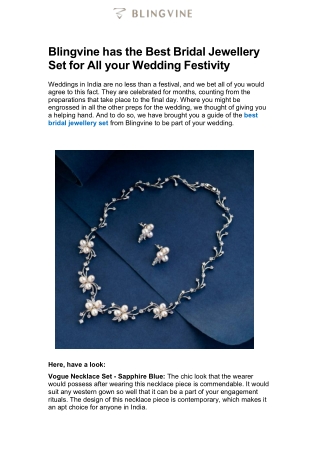 Blingvine has the Best Bridal Jewellery Set for All your Wedding Festivity