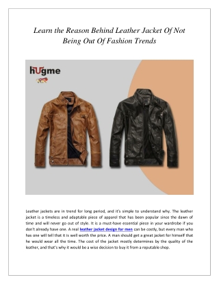 Learn the Reason Behind Leather Jacket Of Not Being Out Of Fashion Trends