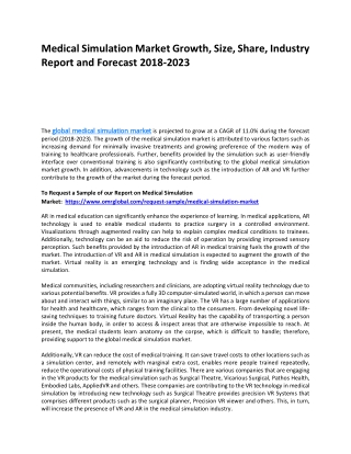 Medical Simulation Market Trends, Size, Competitive Analysis and Forecast 2018-2