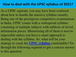 How to deal with the UPSC syllabus of 2021