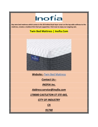 Twin Bed Mattress  Inofia.Com