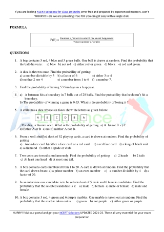 NCERT Solutions for Class 10 Maths - Formula