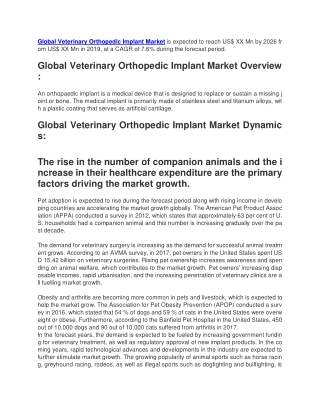 Veterinary Orthopedic Implant Market is expected to reach US
