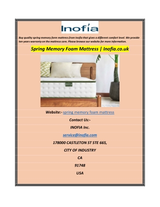 Spring Memory Foam Mattress  Inofia.co.uk