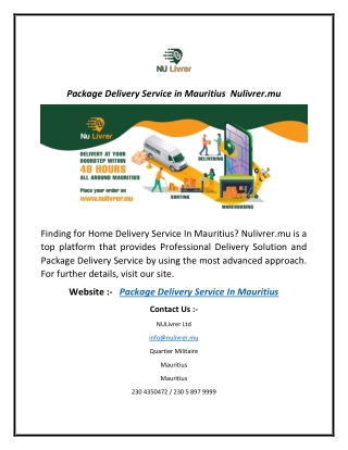 Package Delivery Service in Mauritius  Nulivrer.mu