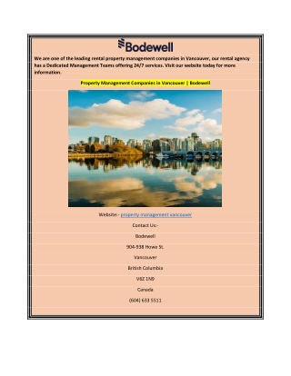 Property Management Companies in Vancouver  Bodewell