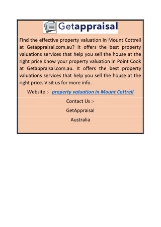 Property Valuation in Mount Cottrell | Getappraisal.com.au