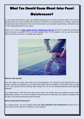 What You Should Know About Solar Panel Maintenance