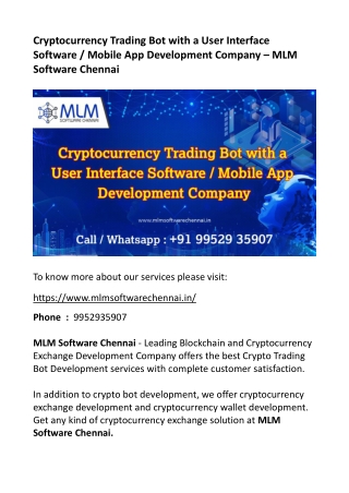 Cryptocurrency Trading Bot with a User Interface Software or Mobile App Development Company - MLM Software Chennai