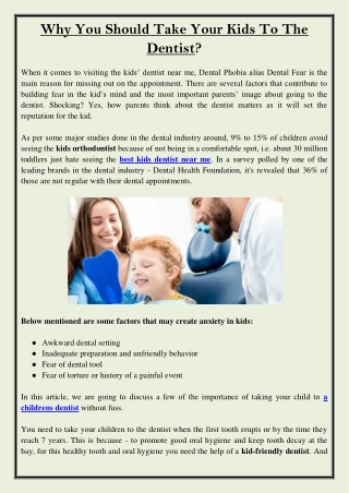 Why You Should Take Your Kids To The Dentist