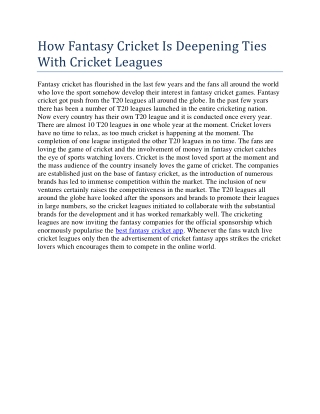 How Fantasy Cricket Is Deepening Ties With Cricket Leagues