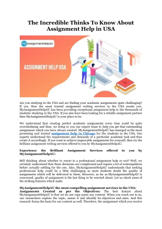 The Incredible Thinks To Know About Assignment Help in USA