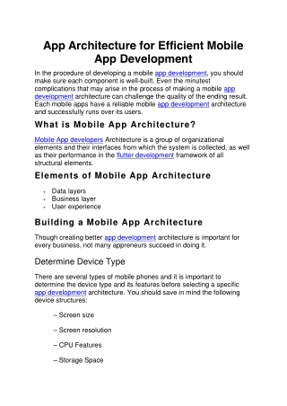 App Architecture for Efficient Mobile App Development