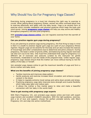 Why Should You Go For Pregnancy Yoga Classes