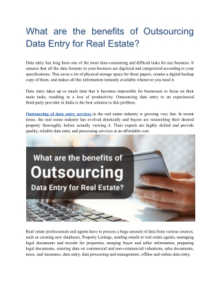 What are the benefits of Outsourcing Data Entry for Real Estate