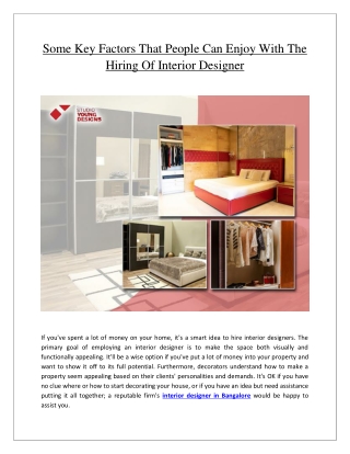 Some Key Factors That People Can Enjoy With The Hiring Of Interior Designer