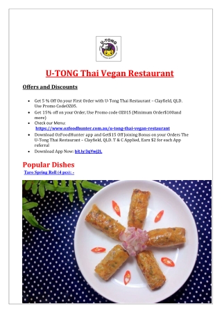 Get 5% Off - U-Tong Thai Restaurant - Clayfield, QLD