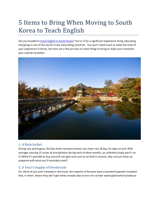 5 Items to Bring When Moving to South Korea to Teach English