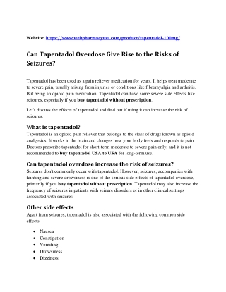 Can Tapentadol Overdose Give Rise to the Risks of Seizures