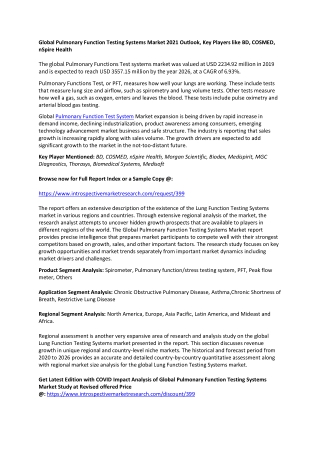 Global Pulmonary Function Testing Systems Market 2021