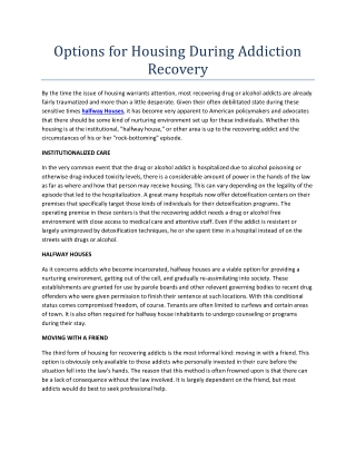 Options for Housing During Addiction Recovery