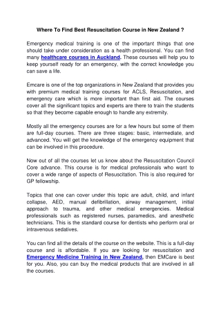 Where To Find Best Resuscitation Course in New Zealand ?
