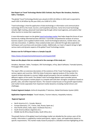 Best Report on Travel Technology Market 2021 Outlook