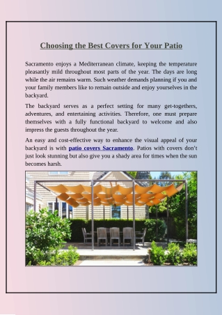 Is Selecting the Best Patio Covers Can Help to Improve Your Home Exteriors?