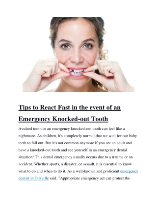 Tips to React Fast in the event of an Emergency Knocked-out Tooth