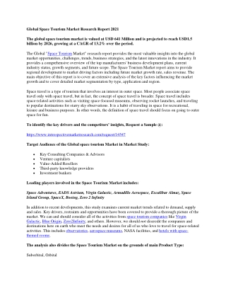 Global Space Tourism Market Research Report 2021