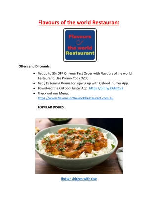 5% Off - Flavours of the world Restaurant Merriwa, WA