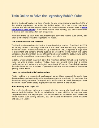 Train Online to Solve the Legendary Rubik’s Cube