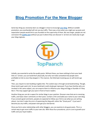 Blog Promotion For the New Blogger