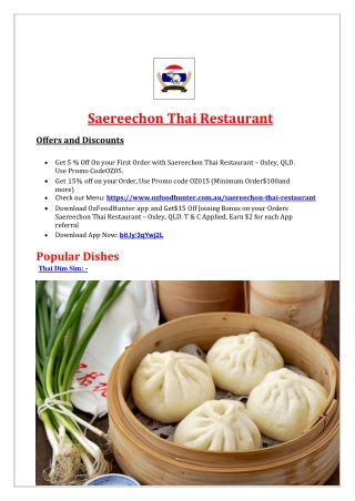 5% Off - Saereechon Thai Restaurant Menu Oxley, QLD
