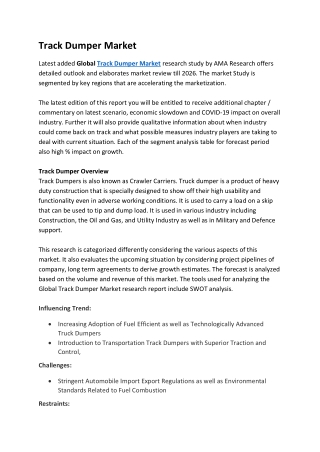 Track Dumper Market Study: An Emerging Hint of Opportunity