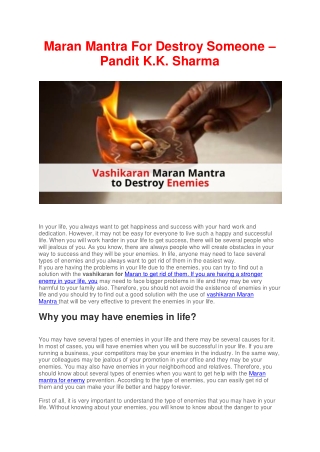 Maran Mantra For Destroy Someone – Pandit K.K. Sharma