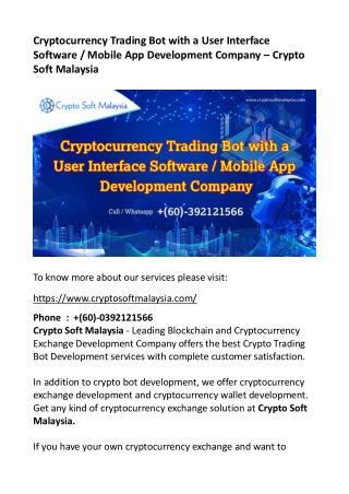 Cryptocurrency Trading Bot with a User Interface Software or Mobile App Development Company - Crypto Soft Malaysia