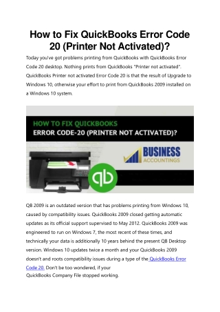 How To Fix QuickBooks Error Code 20 (Printer Not Activated)?