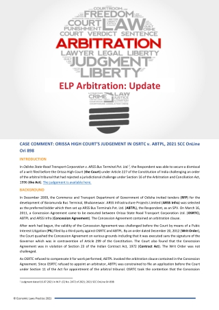 ELP Arbitration Update CASE COMMENT ORISSA HIGH COURTS JUDGEMENT IN OSRTC v. ABT