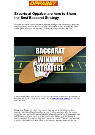 Experts at Oppabet are here to Share the Best Baccarat Strategy